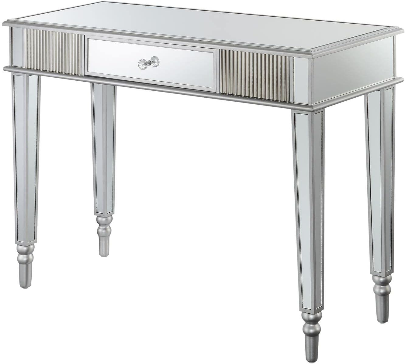 Elegant French Country Mirrored Desk with Silver Accents and Storage