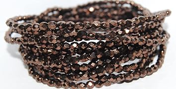 600 pcs Fire Polished Round Faceted Beads, Black Bronze 23980 14415, Glass, Czech Republic, Size 4 mm 0.16 in