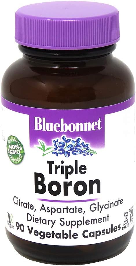 BlueBonnet Triple Boron Vegetarian Capsules 3 mg, White, 90 Count : Health & Household