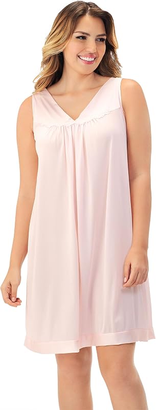 Women's 30107 Nylon Tricot Sleeveless Short Knee Length Nightgown