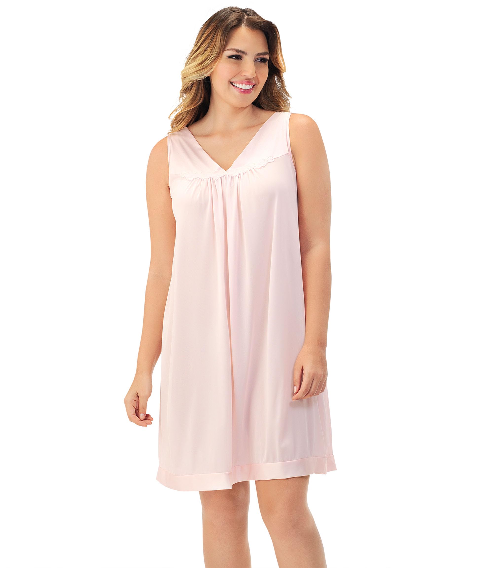 Exquisite Form Women's 30107 Nylon Tricot Sleeveless Short Knee Length Nightgown