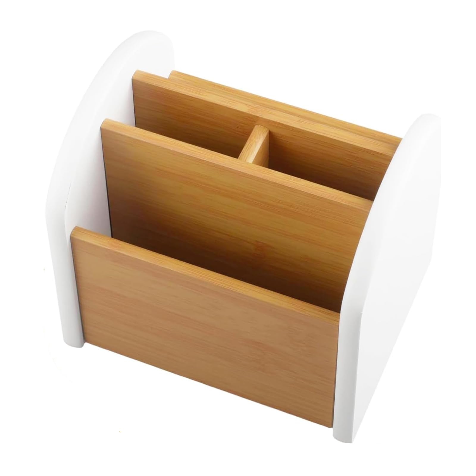 aupawdy 360° Drehbarer Fernbedienungshalter, Schreibtisch Organizer Weiß,Multifunktionaler Büro Stiftehalter aus Holz, Nachttisch Schreibtisch Organizer Büro Stiftehalter, 4 Fächer