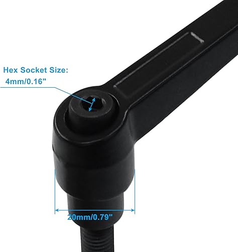 Vista 18 de 2 manijas de palanca de sujeción ajustables M8 x 3.150 in de rosca macho, manijas ajustables con botón de palanca de trinquete, manijas de tornillo