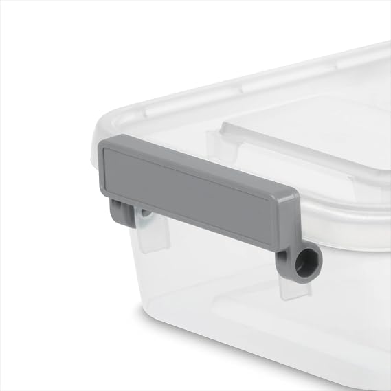 2.7 Quart Modular Latch Box, Clear Plastic Storage Box with Write-on ID Latches, Gray
