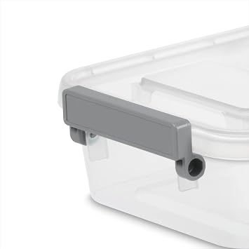 2.7 Quart Modular Latch Box, Clear Plastic Storage Box with Write-on ID Latches, Gray