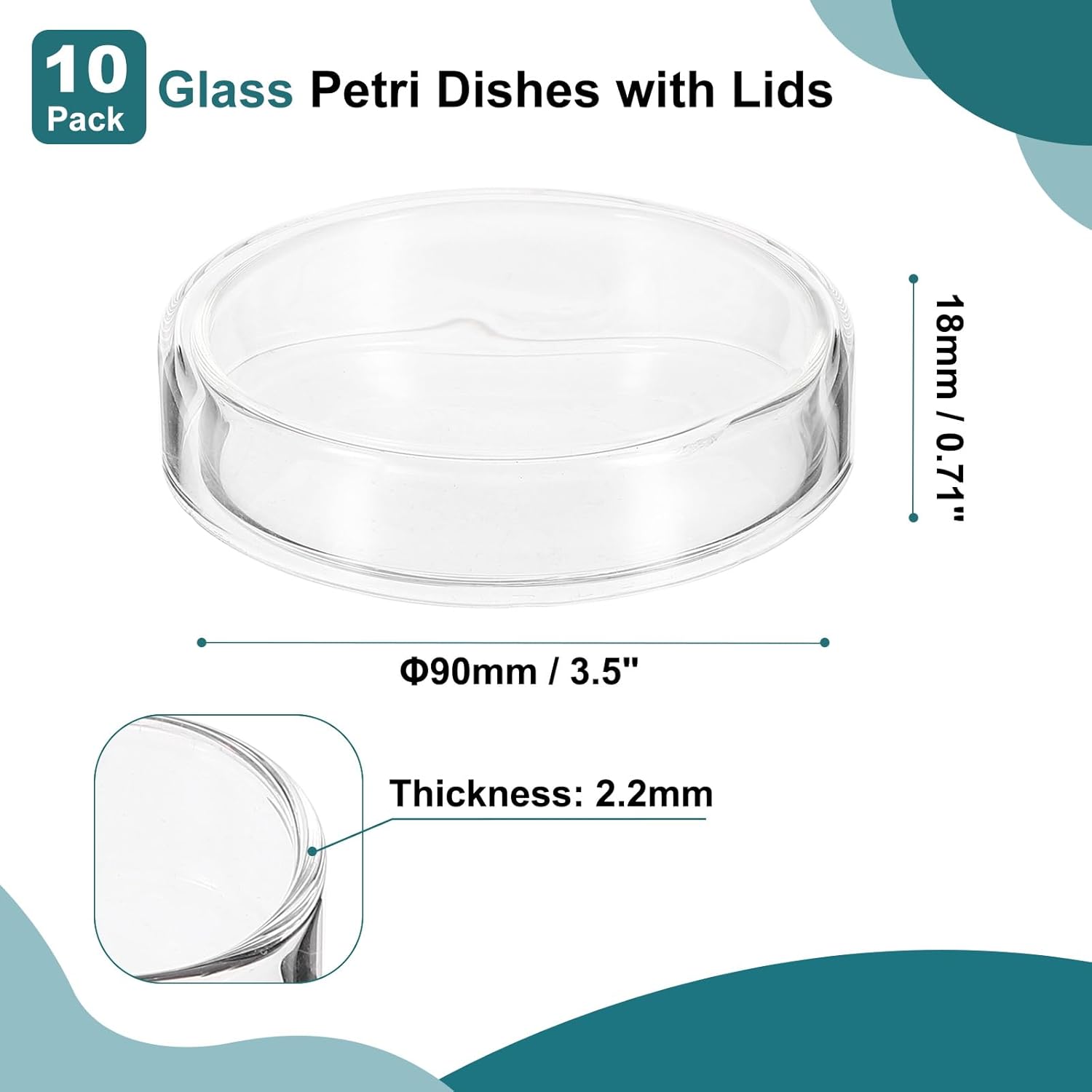 YOKIVE 90mm High Borosilicate Glass Petri Dishes with Lid, 10 Pcs Petri Plates Autoclavable Tissue Culture Dishes with Inoculation Loop and Stick for Cultivation Science Laboratory