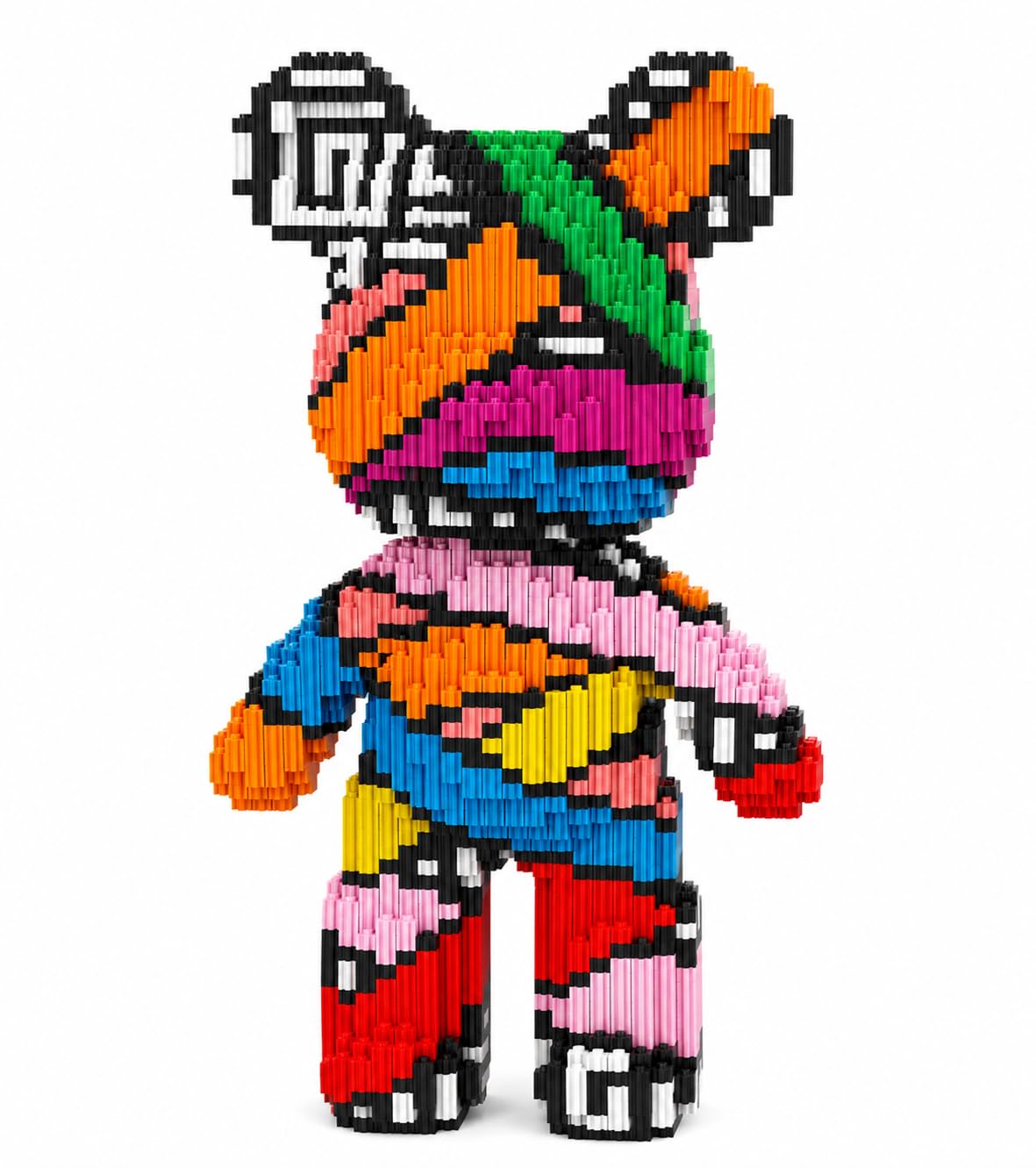 BLOXTEAM Colorful Graffiti Bear Building Block Set for Adults & Teens – 32CM 3450PCS Nano Micro Bricks Designer Art Toy Collectible Figure, Kawaii Desk Decor Gift