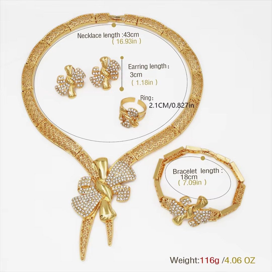 Set di gioielli con fiocco placcato oro 18carati for donna,fiocco alla moda