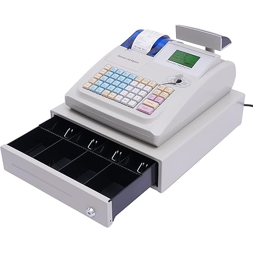 Cash Register, English Cash Box with System Software 48 Keys Automatic Cash Register for Supermarket Retail, White - 10000PLUs