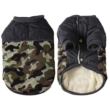 vecomfy Fleece Lining Warm Dog Coats for Small Dogs Waterproof Puppy Jacket for Winter Green Camo L