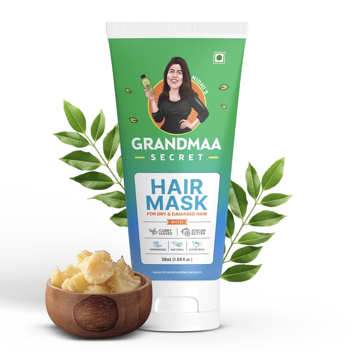 Nidhi's Grandmaa Secret Damaged Hair Repair Mask – with Curry Leaves & Kokum Butter for Dry, Frizzy Hair, 50ml
