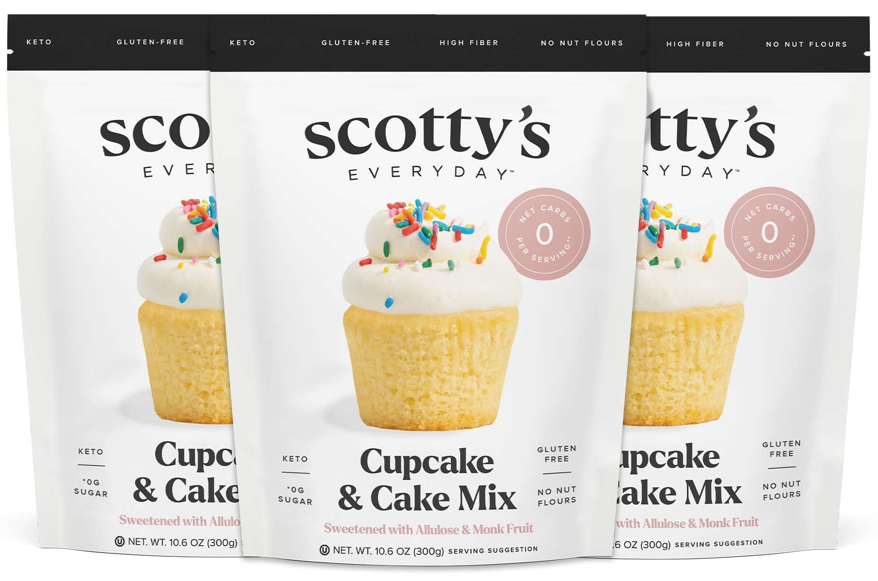 Scotty's Everyday Keto Cupcake & Cake Mix - Gluten Free Keto Baking Mix - 0g Net Carbs - Sweetened with Allulose - No Erythritol - Sugar Free - 10.6oz (3 Packs)
