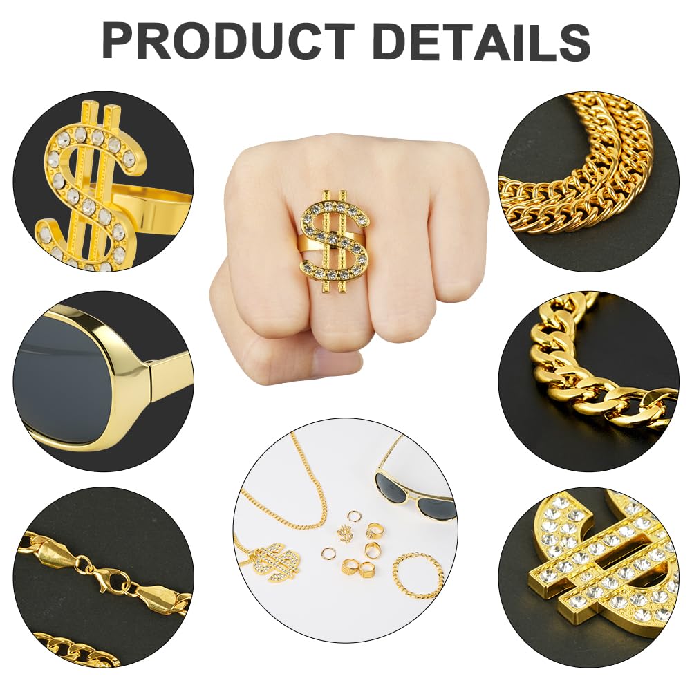 BSBUY 10 Pcs Hip Hop Costume Accessories, 80s 90s Hip Hop Fancy Dress Rapper Fancy Dress Accessories - Image 4