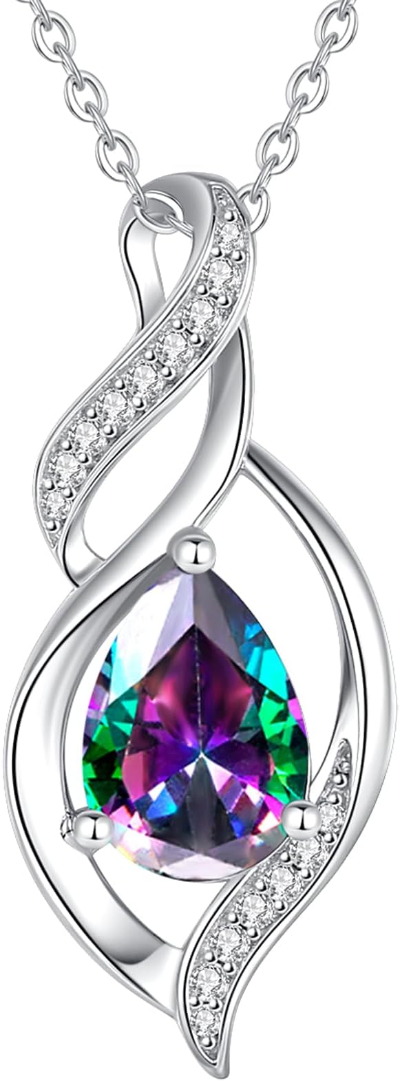 Birthstone Necklace for Women Teardrop Necklace 925 Sterling Silver Infinity Love Birthday Jewellery Gifts for Mom Women, 16"+2" Inches