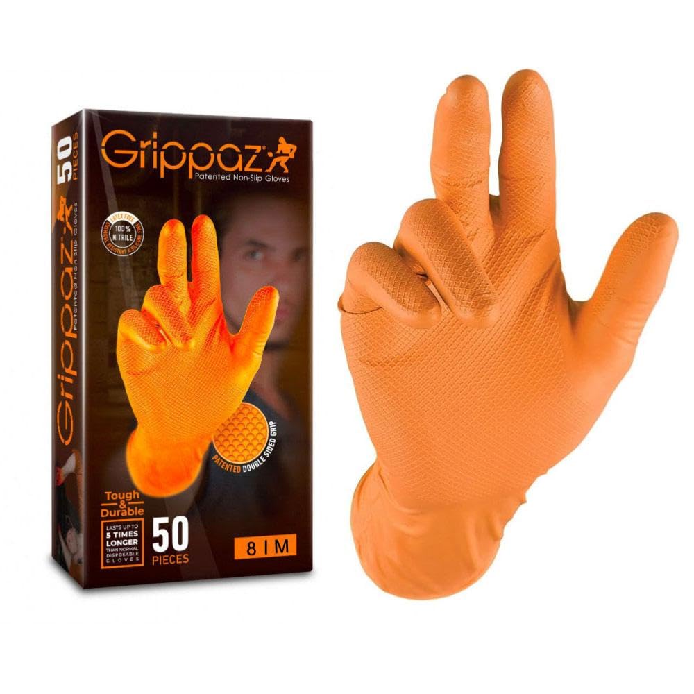 Connect Grippaz Medium Orange Nitrile Gloves Box 50pc/25 Pairs 37300