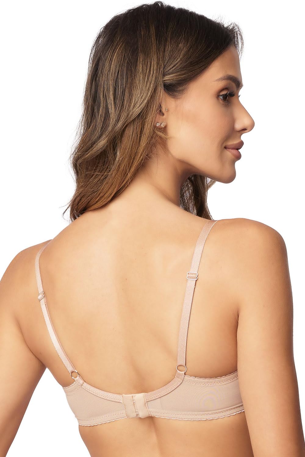 Vivisence Reggiseno Morbido da Donna con Coppe E Ponte in Rete Beige Decorate con Pizzo Ferretti sotto Il Seno con Ferretti Laterali E Spalline Regolabili