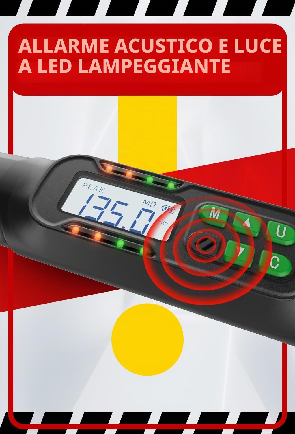 Chiave Dinamometrica Digitale 1/2", 17-340 Nm Chiave Dinamometrica Digitale con Cicalino e Notifica Flash LED, Alta Precisione ± 2% per Bici da Strada e da Montagna, Moto