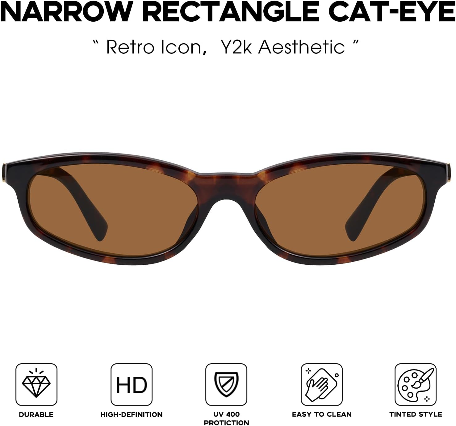mosanana Retro Cat eye Sunglasses Rectangle Oval Y2k Women 90s Trendy Narrow Small MS52583 C2 Tortoise/Brown image 2 of 7 B0FG2C76Y1