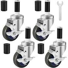Besitu 3 Inches Prep Table Wheels Set of 4, Expanding Stem Caster Fit 7/8" and 1" ID Tube Leg with Side Brake for Stainless Steel Table, Cart, Furniture Legs, Commercial Kitchen Appliances, Workbench