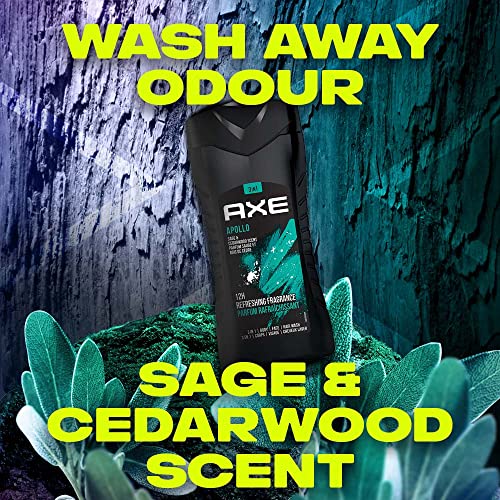 Image of AXE Apollo 3-in-1 Body, Face & Hair Wash | Fresh Sage & Cedarwood Scent | 12H Refreshing Fragrance | Combo of 3 | 250 ml Each