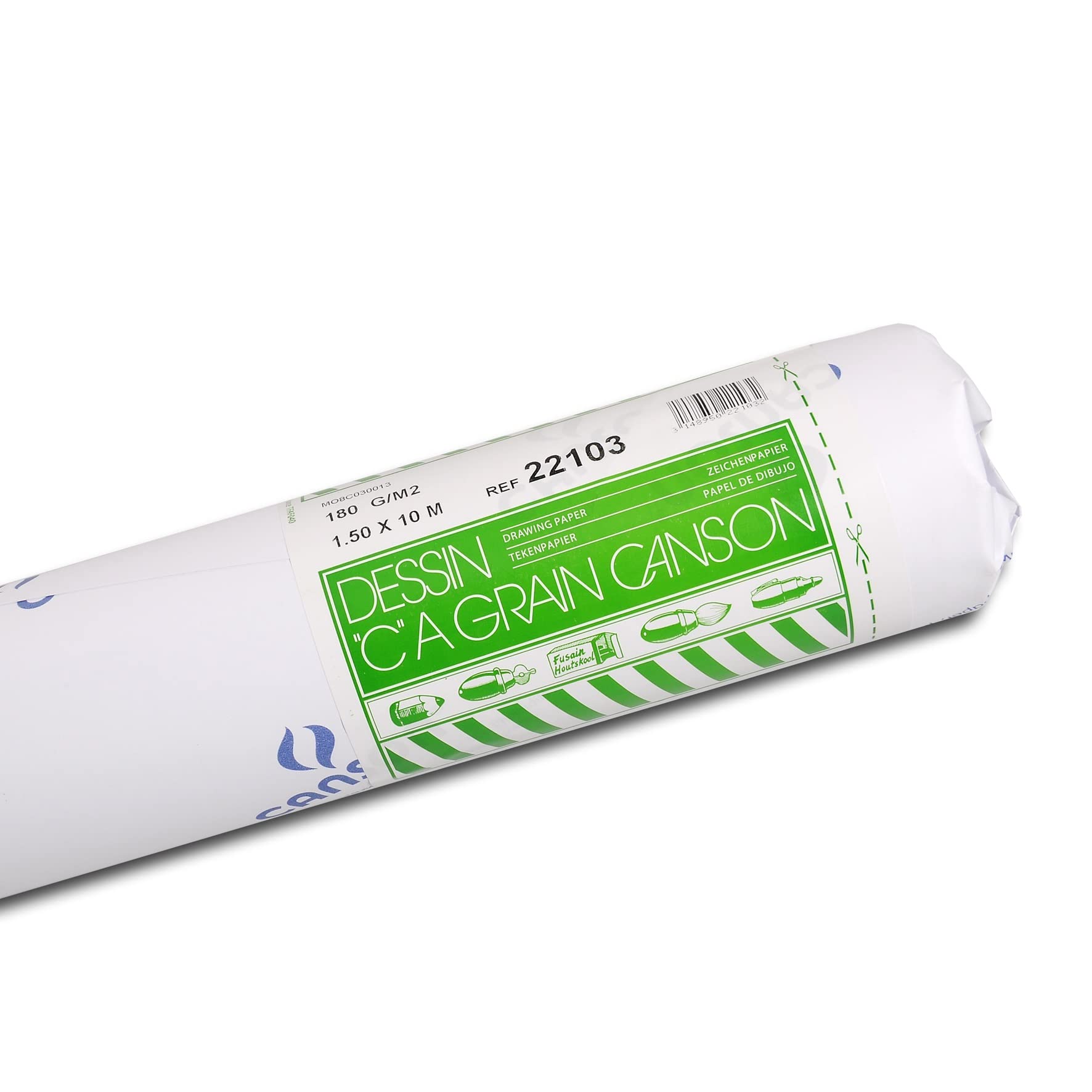 CANSON 24690 Papier dessin C Grain Crayon encre gouache feutre 180 g 1,50 x 10 m rouleau