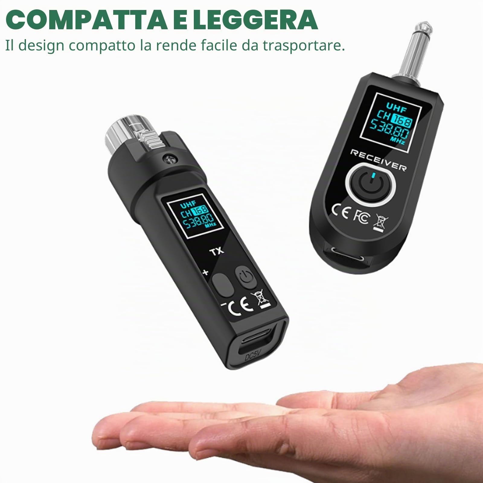 Trasmettitore/ricevitore XLR wireless per microfono, 2,4 GHz, da 1 a 2 UHF, trasmettitore/ricevitore wireless per microfoni dinamici e a condensatore, mixer audio, 50 m, adattatore per microfono