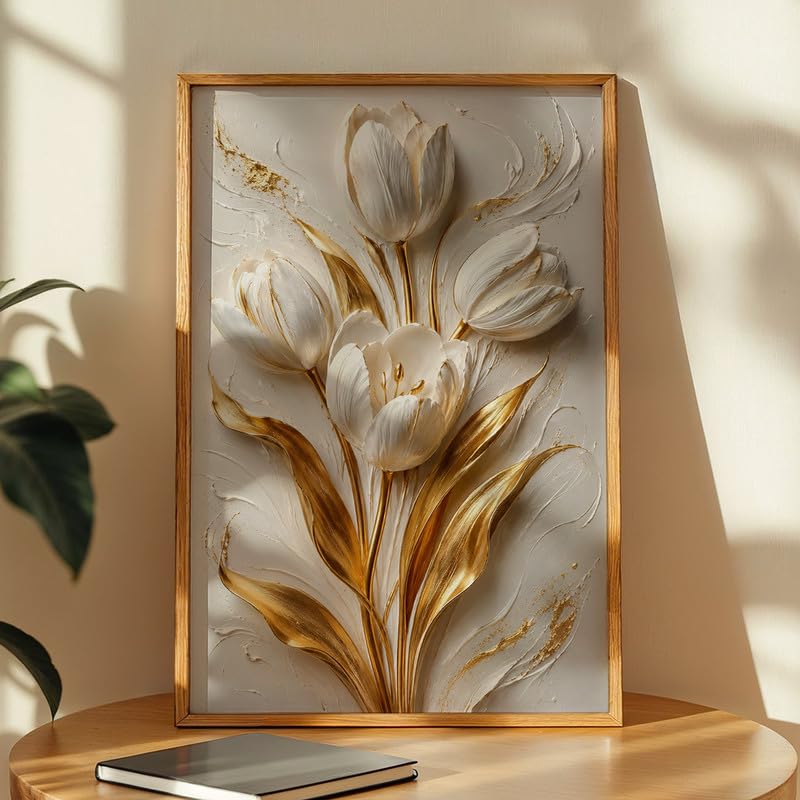 Image of NoWorries Floral Botanical Wall Painting with Frame | Premium Textured Flower & Leaf Artwork, Pastel Nature Wall Decor Framed for Living Room Bedroom Office and Home Decoration (Art-9,17x25inch)