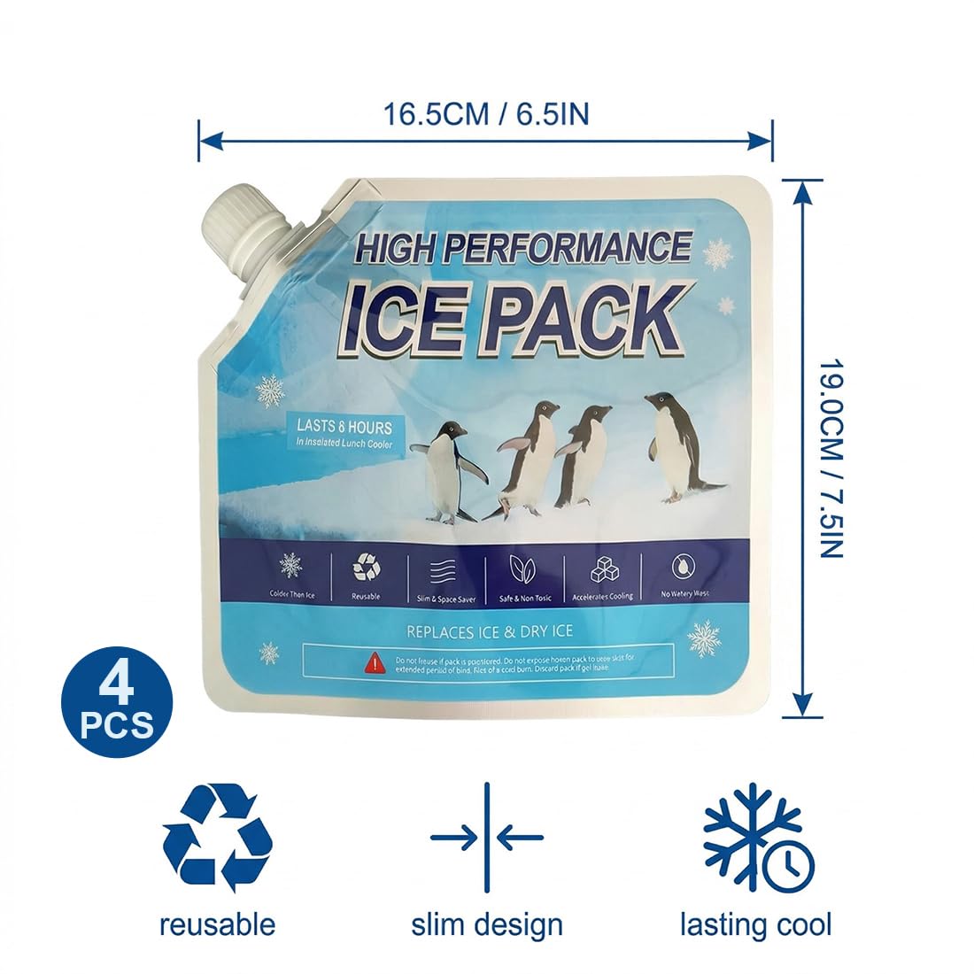 Ghiaccio Gel Riutilizzabile (4 Pezzi) | Ghiaccioli Sottili Lunga Durata per Borsa Frigo, Termica | Impacchi Freddi ad Alte Prestazioni per Alimenti, Medicinali, Biberon