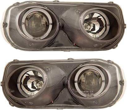 Projector Headlights Black Assembly Set Halo For Acura Integra - Pair Driver Left and Passenger Right Side Replacement Headlamp