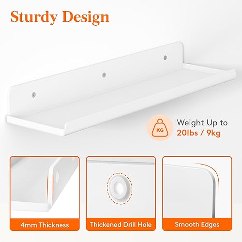 Miniatura 4 de Lifewit Estantes flotantes para pared, paquete de 4 estantes acrílicos blancos de 15 pulgadas, decoración de habitación para estantería/exhibición