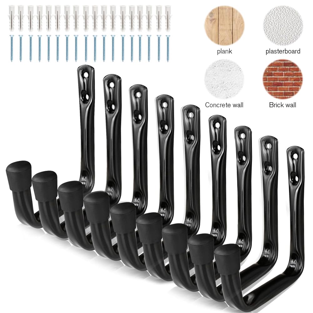 Ganchos de pared resistentes – Juego de 9 ganchos para almacenamiento de garaje, herramientas eléctricas, soporte de pared duradero