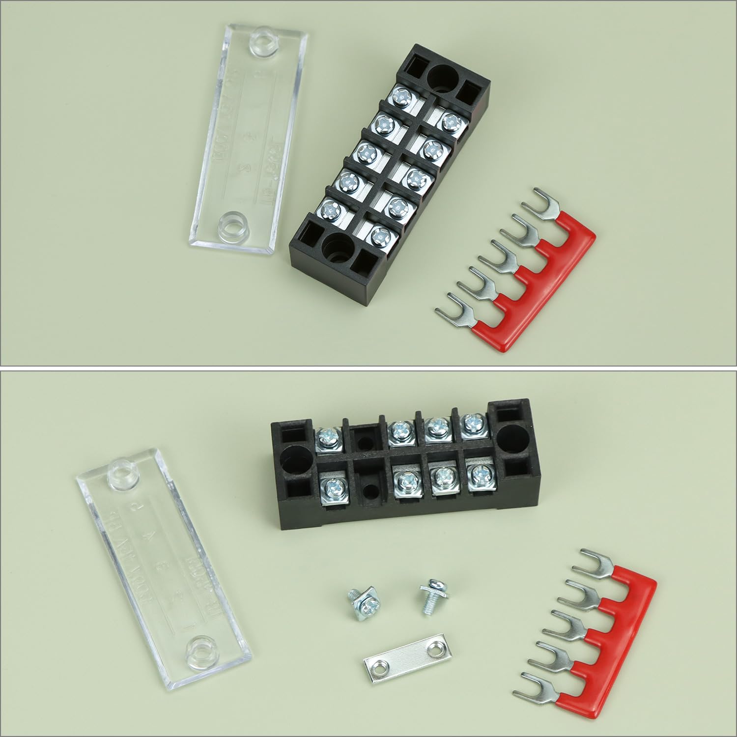 QWORK Screw Terminal Block, 6 Sets 4/5/6 Positions Dual Row Wire Screw Terminal Blocks & Jumpers, 600V/15A Rating