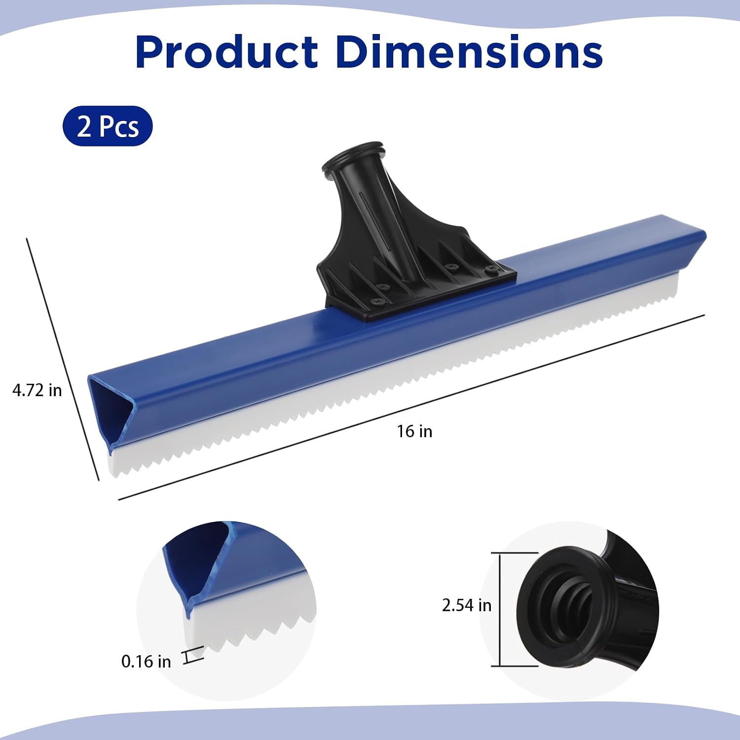 2 Pack 16-Inch Epoxy Squeegee, Lightweight Floor Squeegees with Handle Connector, 0.16 Inch Notched Squeegee for Concrete, Urethane Epoxy Spreader for Self-Leveling Cement and Sealer