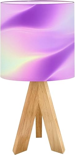 Miniatura 13 de Tripod Bedside Desk Table Lamp Minimal Fluid Gradient Blurred Wave Pastel Color Earth Tone Green Pink Wood Nightstand Lamp with Linen Fabric Shade