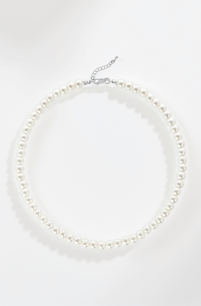 Glass Pearl Necklace for Men 8mm Offf White Mens Pearl Choker Necklace Trendy Jewelry Gifts for Men Women