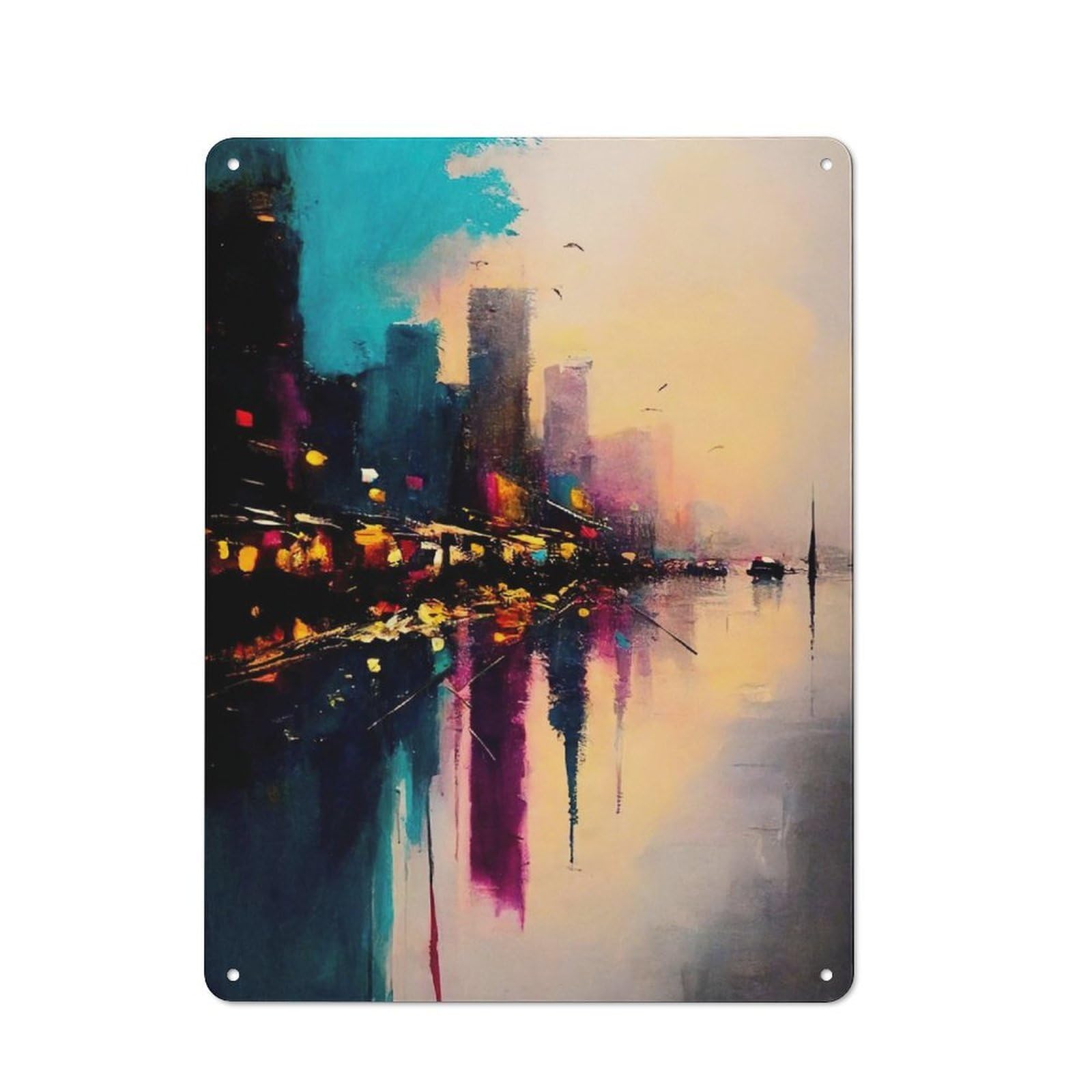 Junmoney Oil Paint City 2 Industrial-Style Metal Plaque 40X30cm For Hallway Wall, A Winter Wall Decor Update For Hallway Decor Lovers