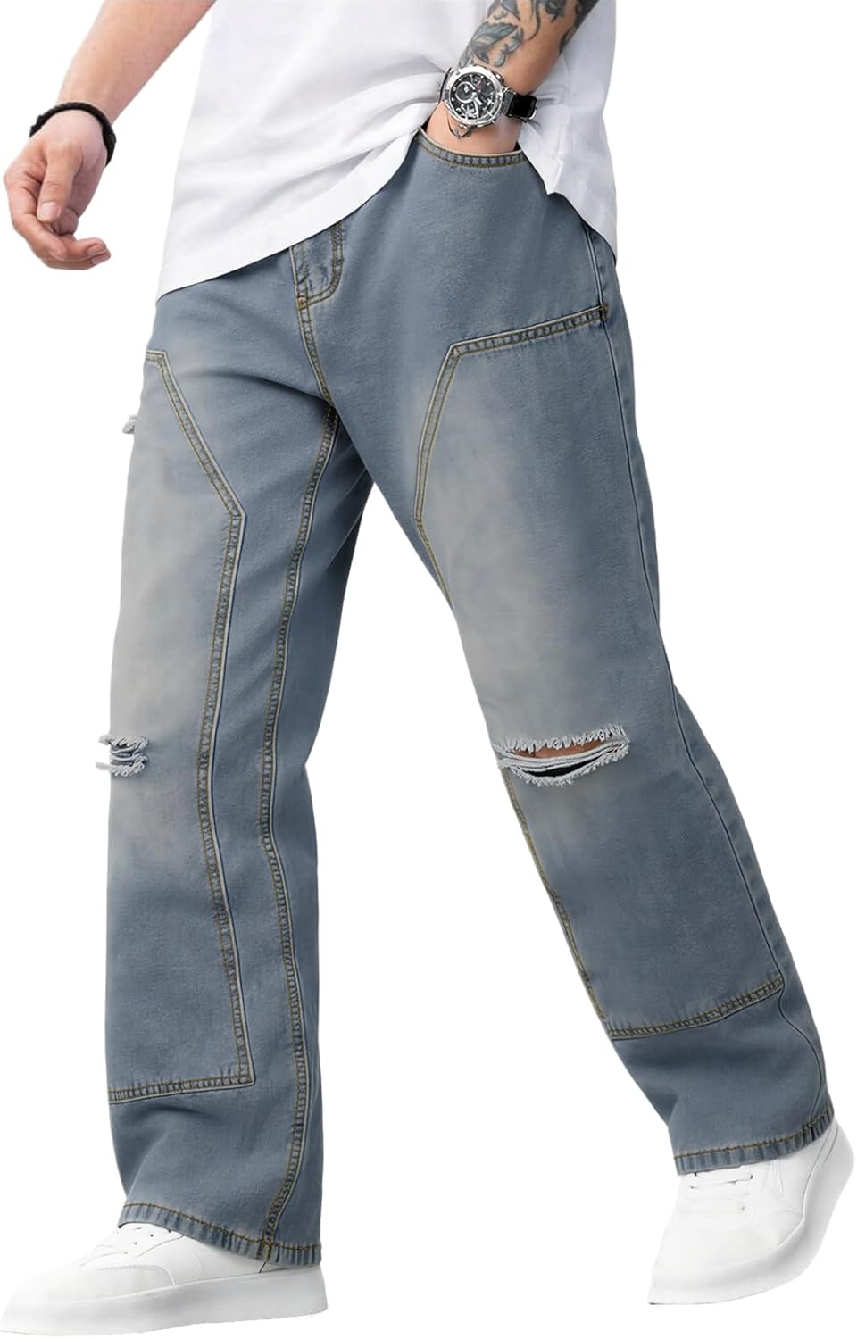 Baggy Wide Leg Jeans for Men Y2K Streetwear Vintage Loose Fit Denim Pants