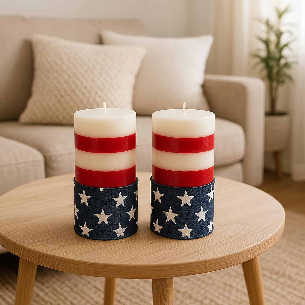 American Flag Scented Candles 4th of July Decor US Army Patriotic Veteran Military Memorial Day Red Blue White Set of 2 3x6 - Independence Day Table Decoration