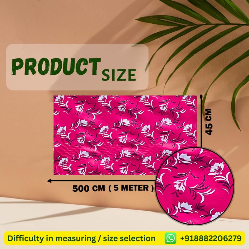 Image of Anti-Slip Kitchen Shelf Liner - 5 Meter Roll, Waterproof Multipurpose Mat for Fridge, Cabinet, Drawer, Trolley & Bathroom - Easy to Cut Floral Blue Print (Pink)