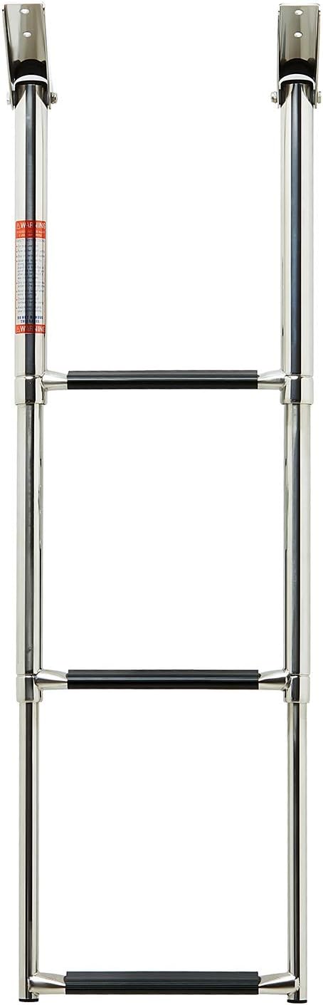 Manifish-Made 3 Step Boat Ladder, Stainless Steel Telescoping Boat Boarding Ladder, Swim Step with Anti-Slippery Vinyl Silver & Black