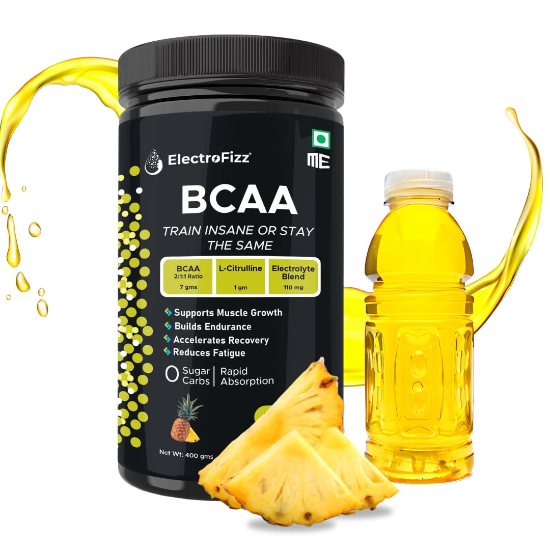 ElectroFizz BCAA 7Gms (2:1:1 formula) with Citrulline & Electrolyte Blend for Muscle Recovery & Endurance - Pre/Post Workout & Intra Workout - 400 gms (Pineapple)