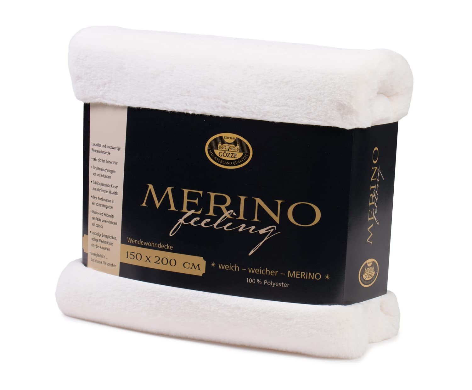 Gözze - Gemütliche Kuscheldecke, Merino Feeling, Wendbar, Hohe Dichte 600 g/m², 150 x 200 cm - Wollweiß