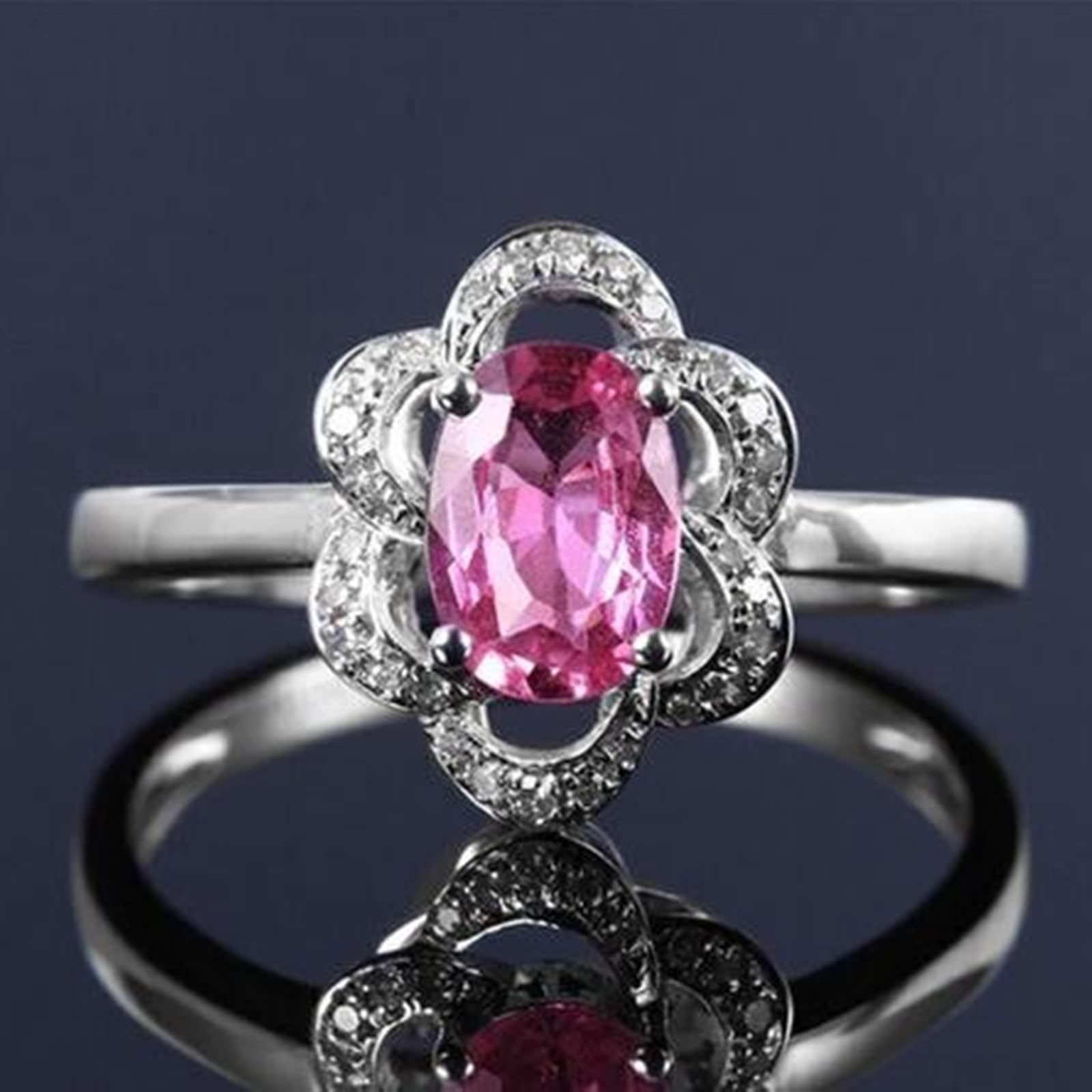 Bague en or blanc 18 carats Au750 avec fleurs et saphir 0,9 carat taille ovale - Alliances avec diamant en or 750 véritable