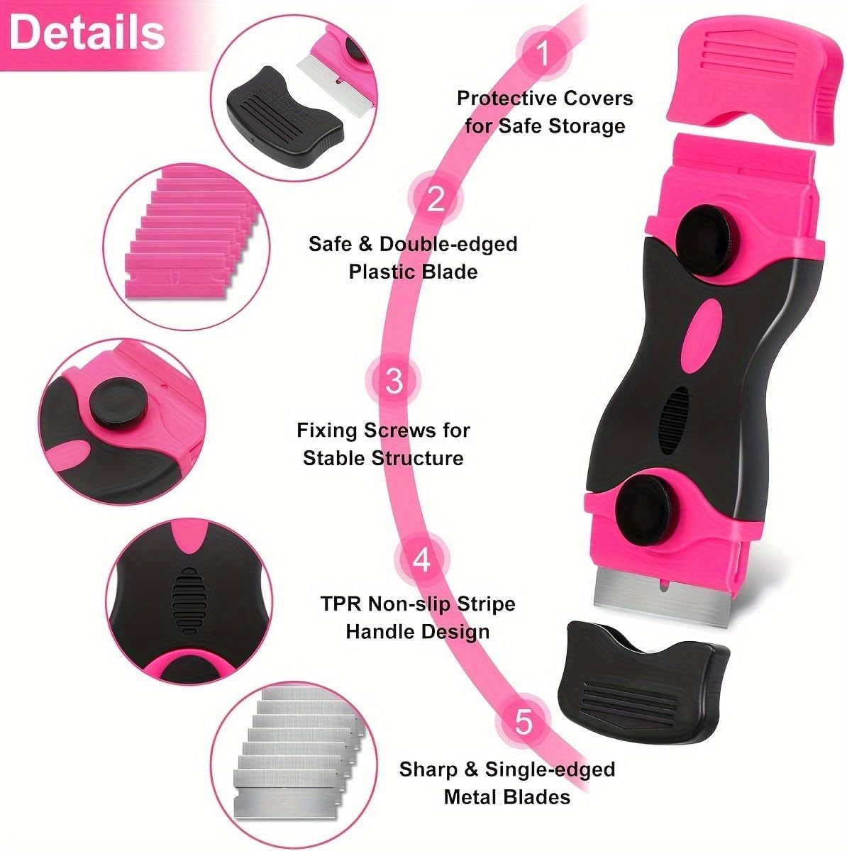 Two scrapers and 40 spare blades; plastic paint scraper; scrapers for cleaning windows, stovetops, ovens, and floors. (1set,Orange)