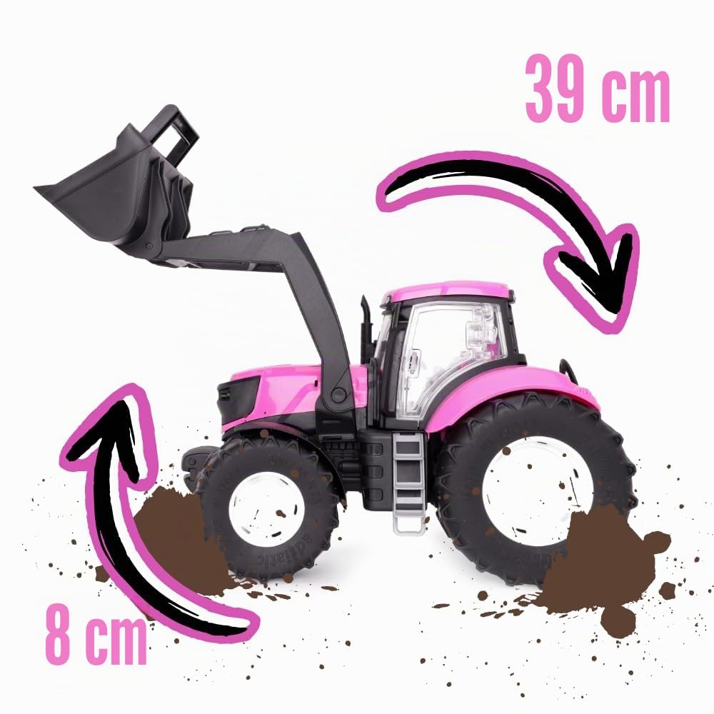 Toyland® 39cm (15") Trattore Rosa con Porte apribili e Caricatore Frontale sollevabile - Scala 1:16 - Veicoli agricoli Giocattolo