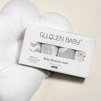 GLLQUEN BABY 4Pack Moses Basket Fitted Sheets, Newborn Pram Sheets