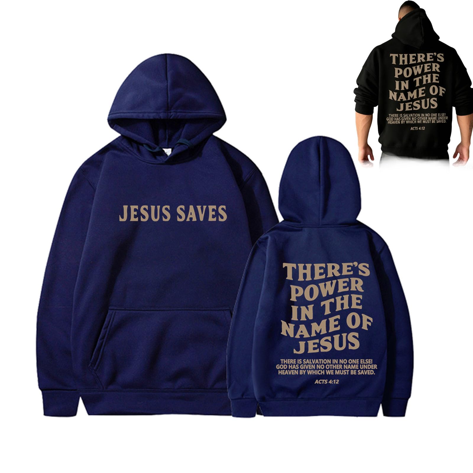 Tencipeda Unisex Navy Blue Christian Hoodies For Men, Jesus Saves Hoodie With Bible Verse, Jesus Religious Sweatshirts (,Xl)