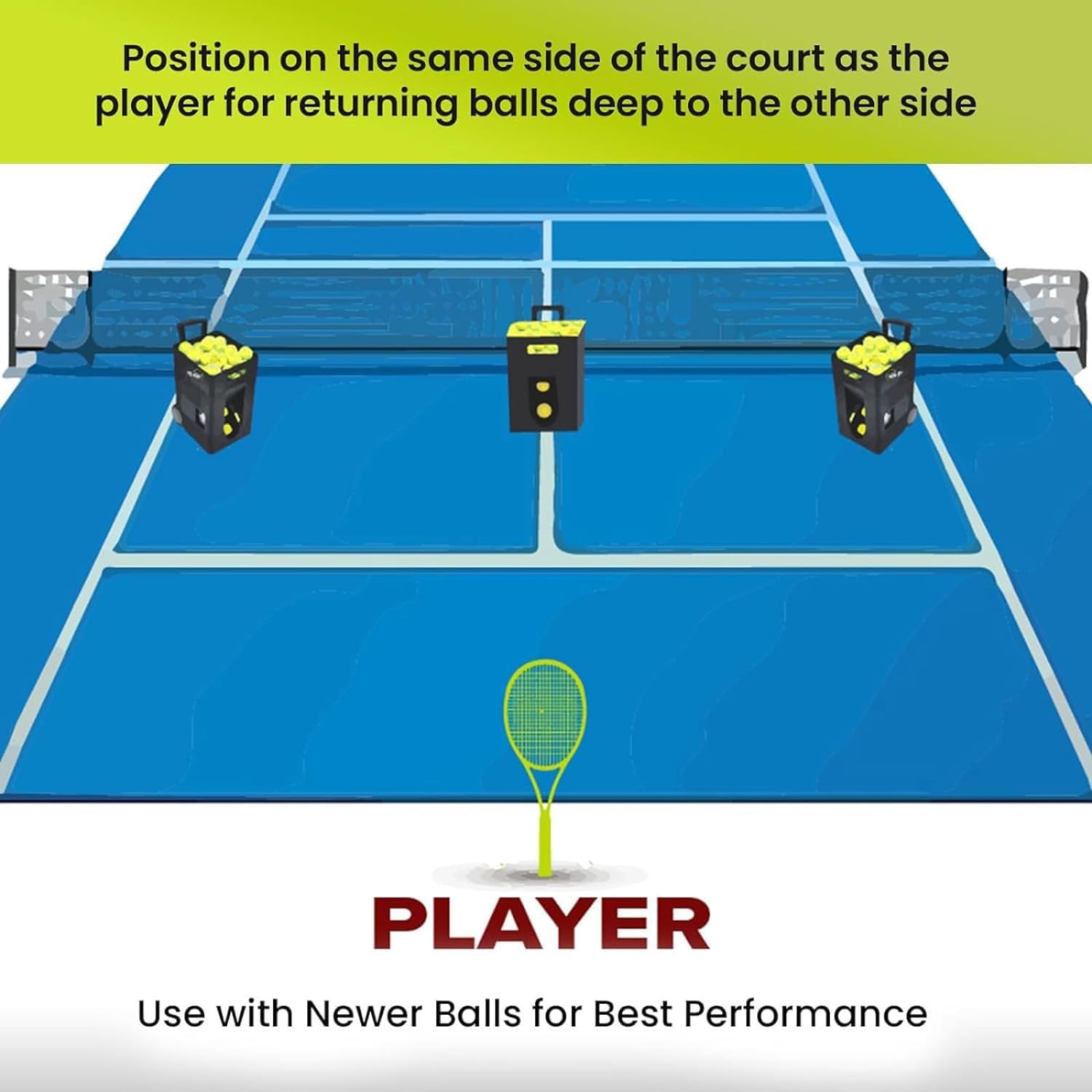 Macchina automatica per palline da tennis con velocità regolabile e capacità elevata per pratica e allenamento da soli