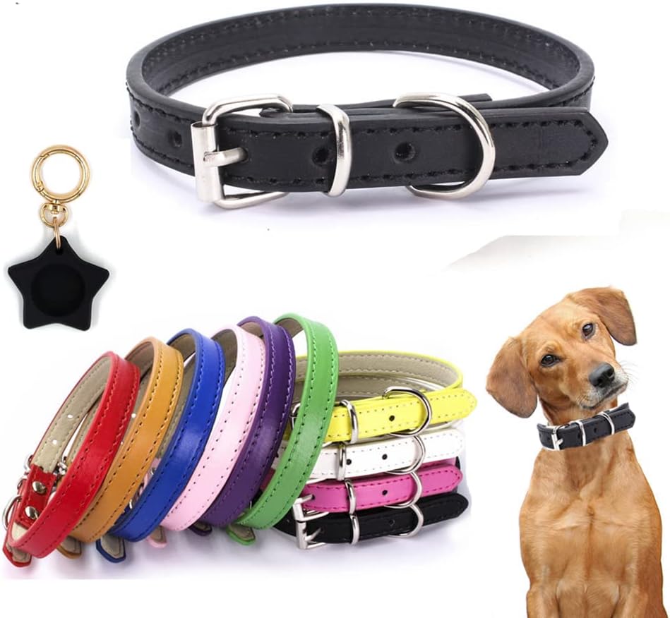 Leather Dog Collar, Soft Pet Puppy Cat Collars Adjustable