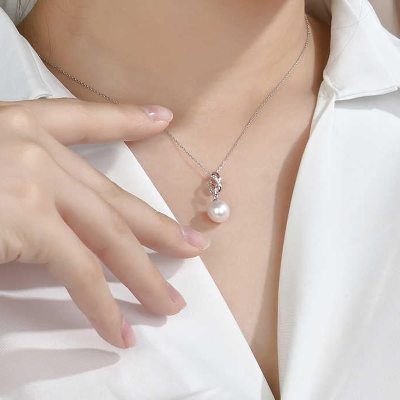 Anhänger Halskette Damen, Kette Lang Weiß Diamant Geometrisch Echter Schmuck 9K/14K/18K Weißgold